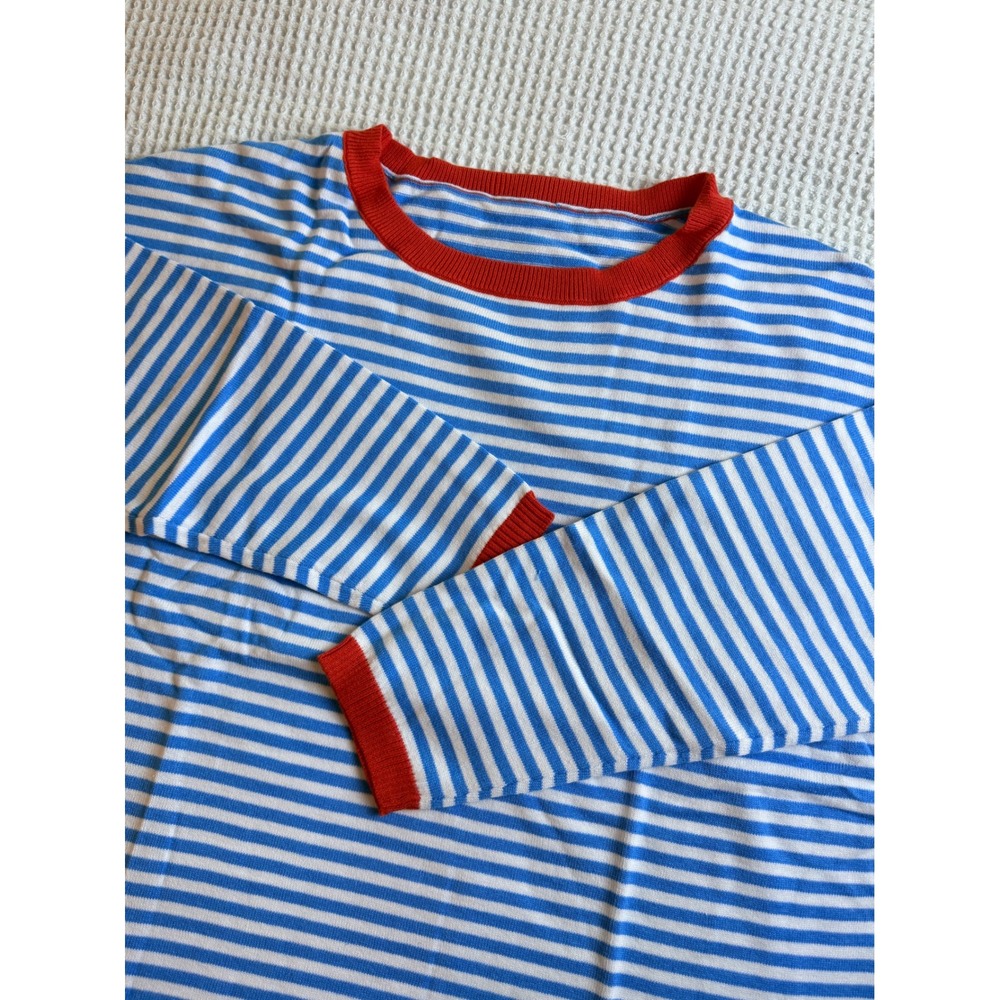 NARURAL Womens XL Blue White Striped Sweater 100% Cotton Long Sleeve Pullover